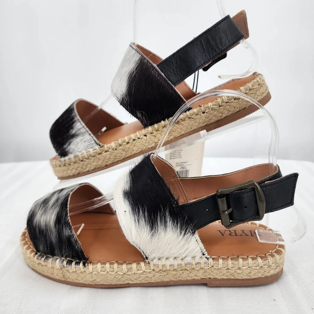 MYRA BAG Mignon Espadrille Hair-On Black & White Western‎ Sandals 6-10 NWT